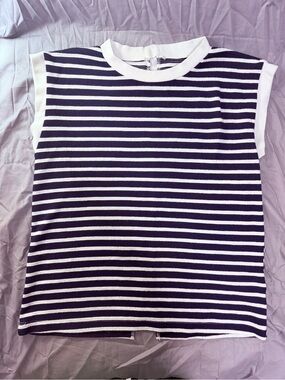 Striped Navy & White Sleeveless Knit Top